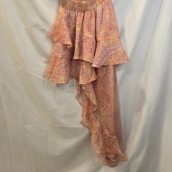 NWT MISA Dress Pink/Yellow Size S Off The Shoulder Smocked Waist - Picture 2 of 10